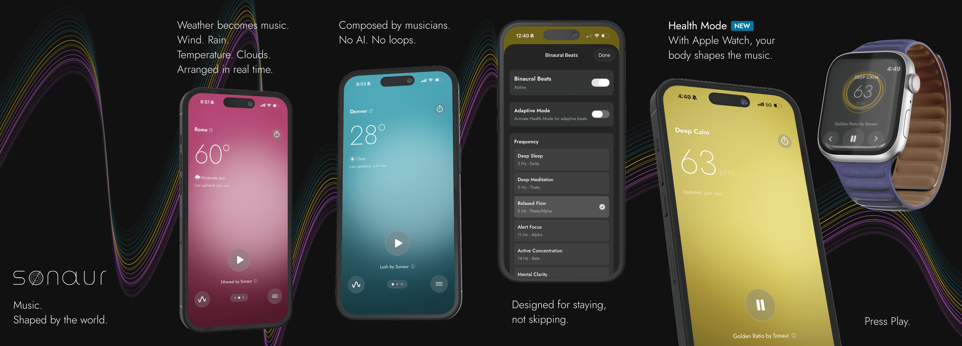 Sonaur App Store preview showing iPhone and Apple Watch interfaces