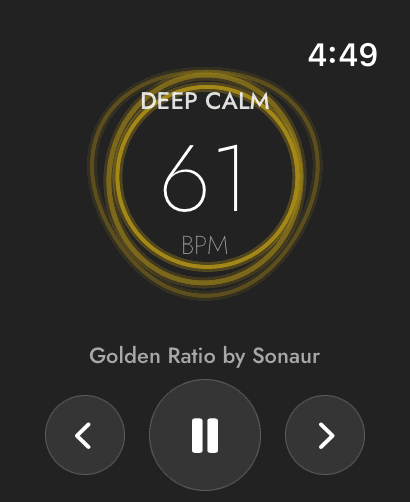 Sonaur Apple Watch Health Mode showing Deep Calm zone at 61 BPM